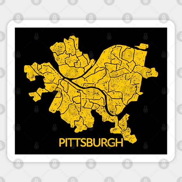 Pittsburgh Neighborhoods Map Simple Distressed Sticker by ObiPatricKenobi